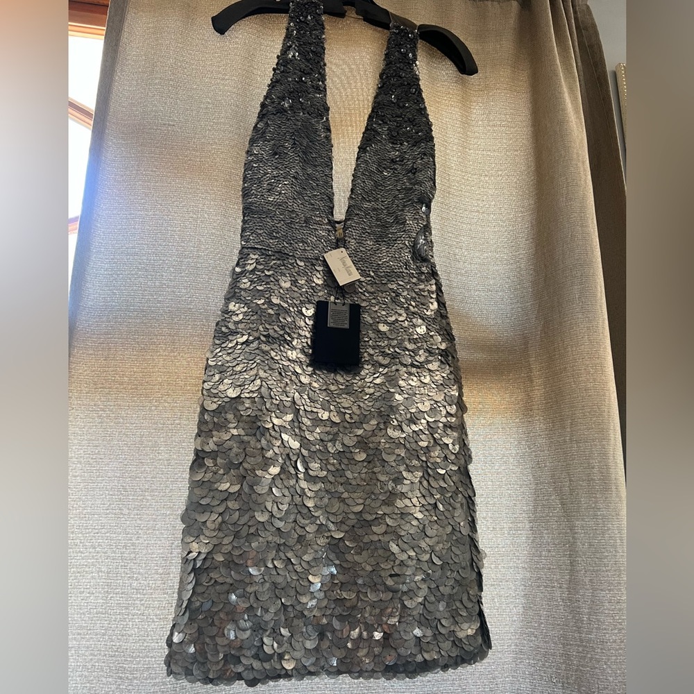 Beautiful dressy, stretchy dress Silver color
